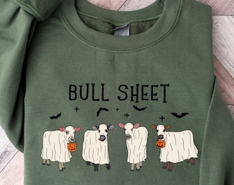 Ghost Cows Halloween Sweatshirt: Spooky Western Bull Sheet Tee