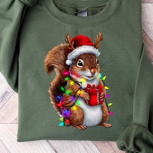 Christmas Squirrel Lights Sweatshirt, Christmas Squirrel Hoodie, Christmas Lights Sweater, Christmas Squirrel Gift, Cute Christmas Sweater,