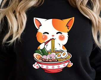 Sweatshirt Cat Ramen : sweat à capuche graphique chaton anime kawaii