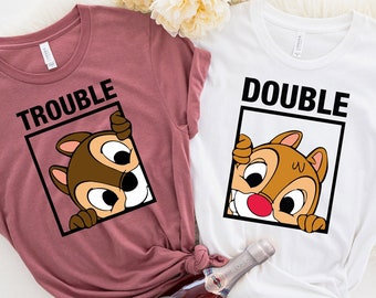 Chip And Dale Double Trouble Sweatshirt, Disney Couple Hoodie, Disney Valentine&#39;s Tee, Disney Vacation Apparel, Love Disney Clothing,