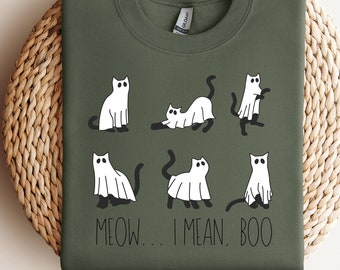 Halloween Ghost Cat Sweatshirt: Spooky Season Shirt