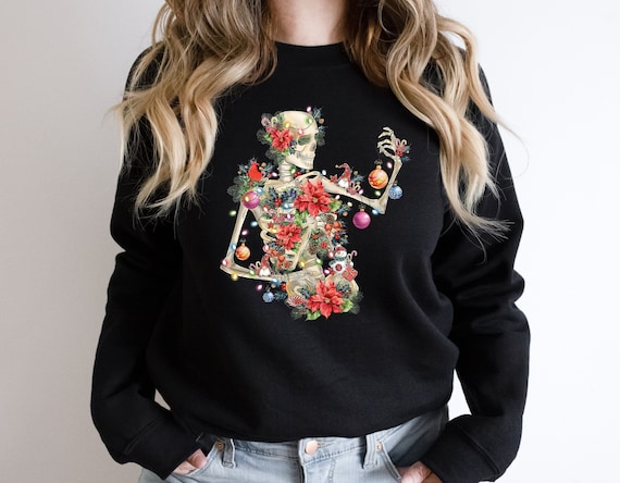Skeleton Christmas Sweatshirt, Skeleton Sweatshirt, Christmas Lights Sweatshirt, Skull Christmas Sweatshirt, Christmas Gift