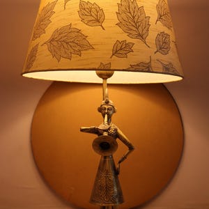 Vintage Brass Table Lamp with Golden Leaf Shade