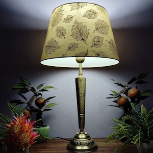 Vintage Brass Table Lamp: Cone with Golden Leaf Shade