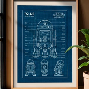 R2-D2-ritningsaffisch: Star Wars-fankonst, sci-fi-dekor (digital nedladdning)