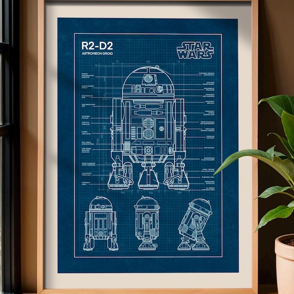 R2-D2 blauwdrukposter: Star Wars-fanart, scifi-decor (digitale download)