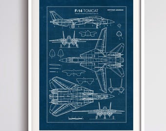 F-14 Tomcat Blueprint Poster, Aircraft, Top Gun Fighter Jet Gift, Aviation (Digital Download)