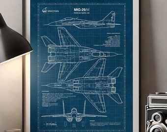 Mig-29 Fulcrum, Mig-29, Blueprint, Russian Fighter Jet,  Aviation Gift, Airplane Poster, Aviation decor, Military Gift, INSTANT DOWNLOAD
