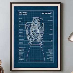 SpaceX Raptor-1 Rocket Engine Blueprint Poster, Aerospace Wall Art, Space Theme Decor (Digital Download)