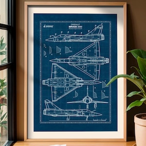 Mirage 2000 Fighter Jet Blueprint Poster, Military Aviation Wall Art, Aircraft Art (Digital Download)