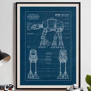 Plan AT-AT Walker : oeuvre d'art murale Star Wars, décoration geek de science-fiction (téléchargement numérique)