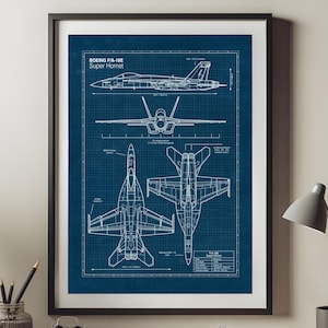 F/A-18E Super Hornet Blueprint – Fighter Jet Poster, Aviation Wall Art, Printable Aircraft Drawing, Instant Download, Aviation Decor Gift