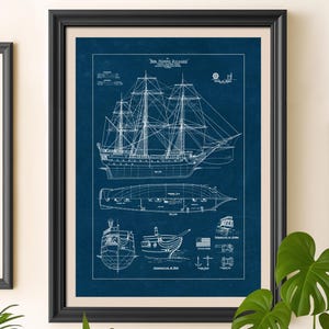 Vintage Ship Blueprint Poster, Nautical Wall Art, Maritime Decor, Maritime Print, Sailing Ship Drawing, Nautical gift, Gift for sailors