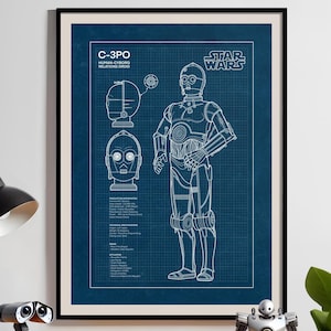 C-3PO 設計図ポスター：スター・ウォーズの印刷可能なアート、SF オタク向けインテリア（デジタルダウンロード）