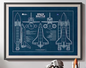 スペースシャトルの設計図ポスター：NASAの宇宙船アート（デジタル
