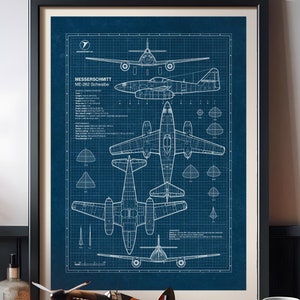 Messerschmitt Me 262 Jet, Blueprint, German Airplane, WW2, Luftwaffe, Military Aviation, Aviation Gift, Military Gift, INSTANT DOWNLOAD