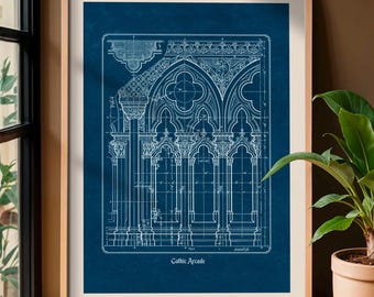 Gotische Architektur Blaupause, druckbare historische Kathedrale Zeichnung, Wandkunst für Architekten & Historiker (digitaler Download)