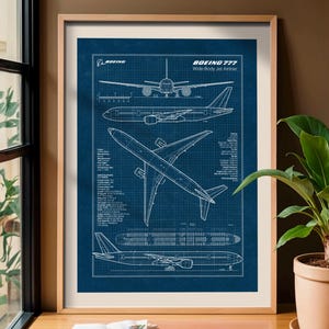 Poster con la planimetria del Boeing 777: Arte aeronautica da parete, Stampa di un aereo (Download digitale)