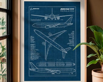 Boeing 777 Blueprint Poster: Aviation Wall Art, Aircraft Print (Digital Download)