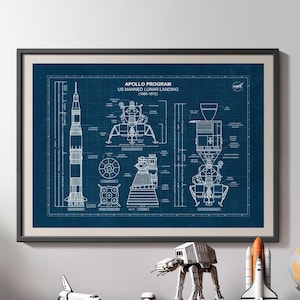 Apollo 11 Blueprint Poster: Saturn V Rocket, NASA Wall Art, Lunar module (Digital Download)