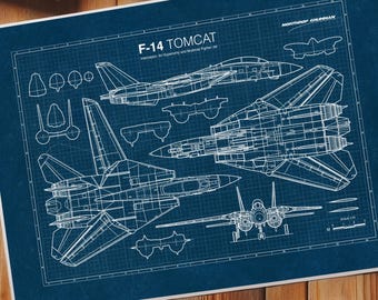 Póster del plano del F-14 Tomcat, arte mural de aviación militar, regalo de aviación (descarga digital)