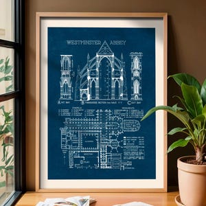 Westminster Abbey Blueprint: Gothic Architecture Art Print (Digital Download)