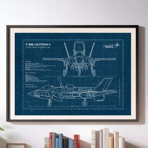 F-35B Lightning II Blueprint Poster, Stealth Fighter Jet Wall Art, Military Aviation Decor, Military Gift, Gift for Aviation enthusiasts