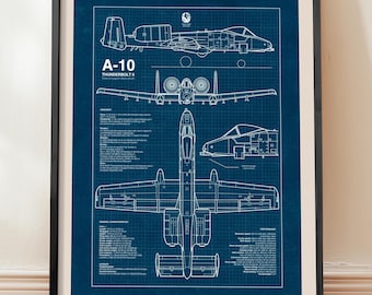 A-10 Thunderbolt II, A-10 Warthog, dessin technique d&#39;avion de l&#39;USAF, art mural aviation militaire, cadeau déco aviation, impression brevet aviation, A-10