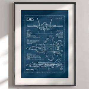 F-35/A Lightning II Blueprint Poster, Aviation Wall Art, Military Decor (Digital Download)