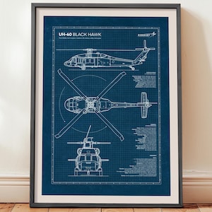 Projekt śmigłowca UH-60 Blackhawk: plakat lotnictwa wojskowego (do pobrania natychmiast)