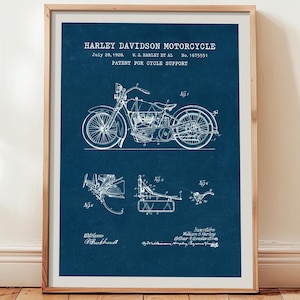 Harley Davidson Patent Poster, Vintage Motorcycle Blueprint Wall Art, Motorcycle Gift, Printable Garage Decor, Man Cave Decor, Biker Gift