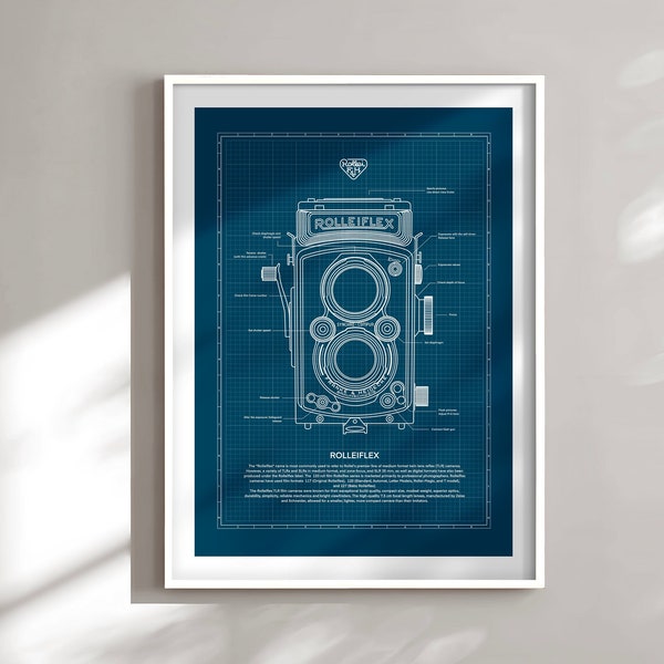 Rolleiflex Camera, Blueprint Poster, Vintage Camera, Camera Poster, Gift for Photography Lovers, Gift for House, Gift for Photographer