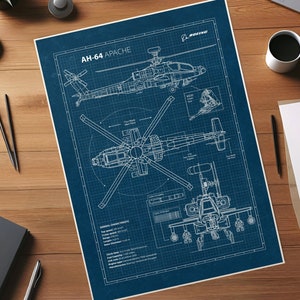 Helicóptero Apache AH-64, póster de plano, impresión de helicóptero, decoración de aviación, regalo de aviación, arte imprimible, regalo militar, descarga instantánea