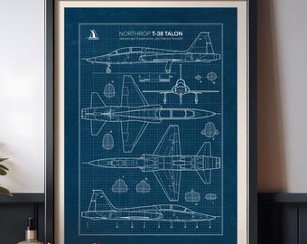Northrop T-38 Talon Blueprint Poster,  Aviation Wall Art, Aircraft Print (Digital Download)