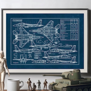 F15, F-15 E Strike Eagle, Blueprint Poster, Military decor, Military Gift, Aviation Wall Decor Gift, Perfect Gift for Pilots & Aviation Fans