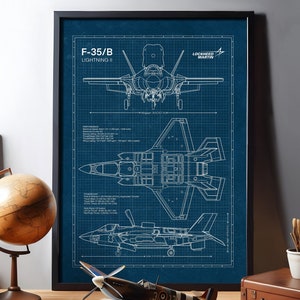F-35/B Lightning II, Blueprint Poster, Aviation wall art decor, Military Aviation, f-35, military gift, Aviation Gift, INSTANT DOWNLOAD