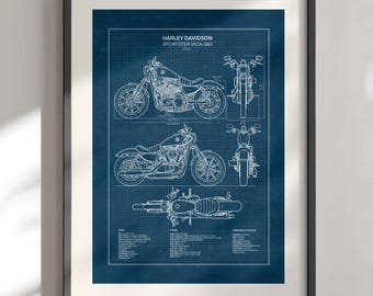 Harley Davidson Sportster Iron 883 Blueprint Poster (DIGITAL DOWNLOAD)