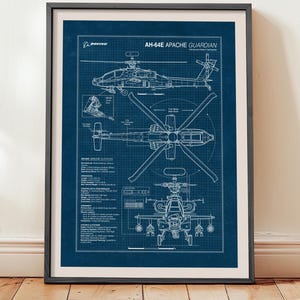 AH-64E Apache Guardian blauwdrukposter, muurkunst militaire luchtvaart, vliegtuigprint (digitale download)