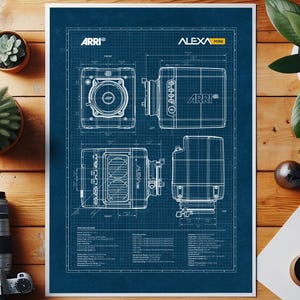 Plakat z projektem kamery Arri Alexa Mini: dekoracja studia, prezent dla filmowca (pobranie cyfrowe)