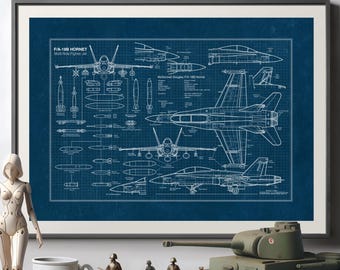 F/A-18B Hornet Blueprint Poster: Military Aviation Wall Art, Pilot Gift (Digital Download)
