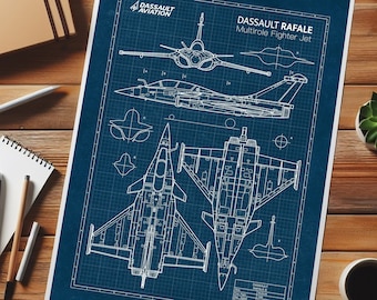 Rafale Fighter Jet, Blueprint Poster, Dassault Rafale Print, Aviation Gift, Aviation decor, Airplane Print, Military Gift, INSTANT DOWNLOAD