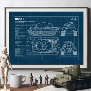 Tiger-2 Tank print, Blueprint Poster, King Tiger poster, Military gift, Printable Art, Military decor, German tank,  WWII, INSTAND DOWNLOAD