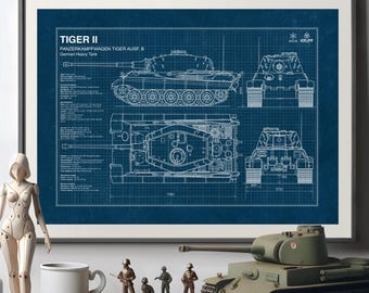King Tiger Tank Blueprint Poster, WWII German Tank Wall Art, Tiger-2 (Digital Download)