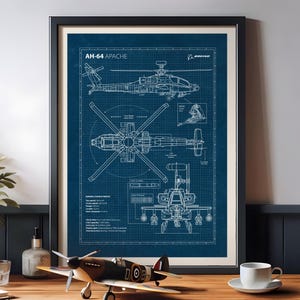 AH-64 Apache Helicopter Blueprint Poster: Aviation Wall Art, Military Decor (Digital Download)