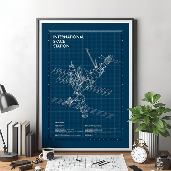 International Space Station Poster, Blueprint Poster, Space Print, NASA, Space Theme  Print, Aviation Gift, Astronomy Gift, ISS