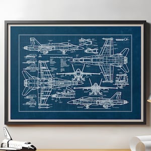 F-18 Hornet Blueprint Poster: Military Aviation Art, Aircraft Print (Digital Download)