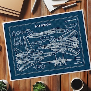 F-14 Tomcat, Blueprint poster, Aviation decor, f-14, military aviation, Aviation gift, Airplane poster, Fighter jet, INSTANT DOWNLOAD