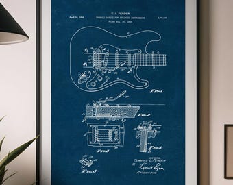 Fender Tremolo Patent Blueprint, Guitar Wall Art, Music Theme Poster (Digital Download)