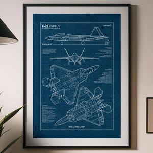 Affiche du plan directeur du F-22 Raptor : oeuvre d'art murale de l'aviation militaire, affiche d'avion (téléchargement instantané)