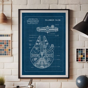 Plano del Halcón Milenario, Impresión de Star Wars, Universo de Star Wars, Regalo de Star Wars, Decoración de Star Wars, Arte de Star Wars imprimible, DESCARGA INSTANTÁNEA